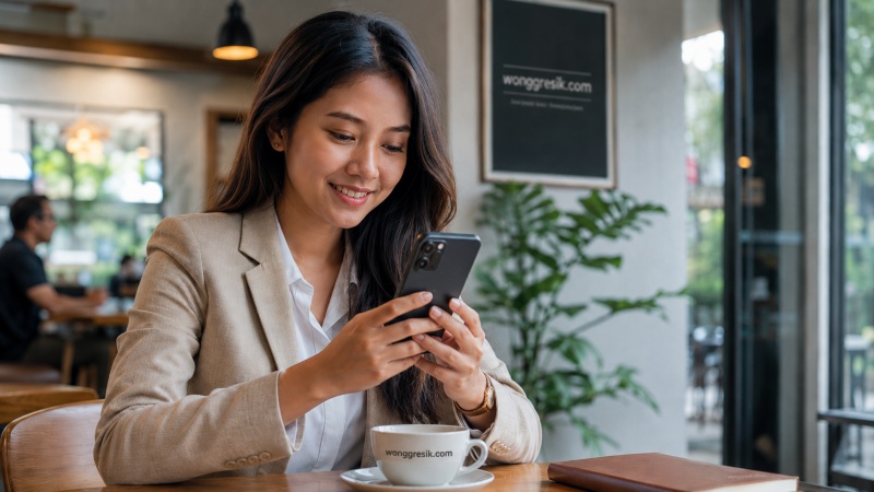 Calon mahasiswa mencari informasi panduan memilih akper terbaik melalui smartphone.