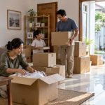 Kardus dan furniture yang sudah disiapkan untuk pindahan rumah.