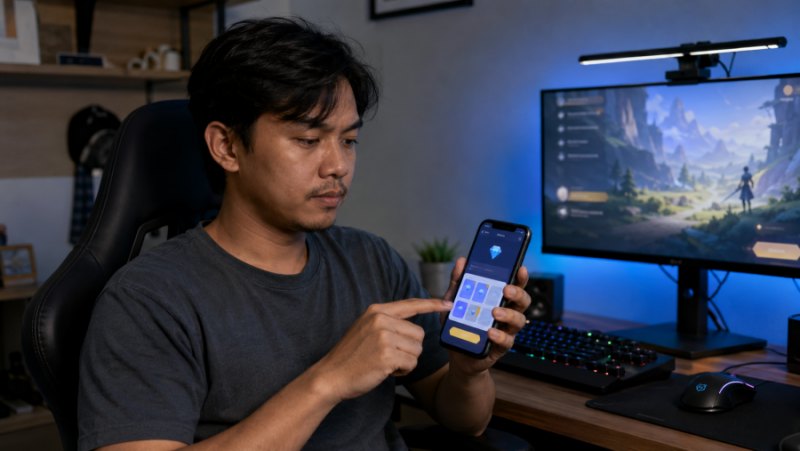 Pemain mengecek transaksi top up UC PUBG Mobile melalui smartphone.